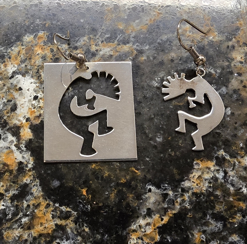 Kokopelli Sterling Silver Reverse Cut Earrings